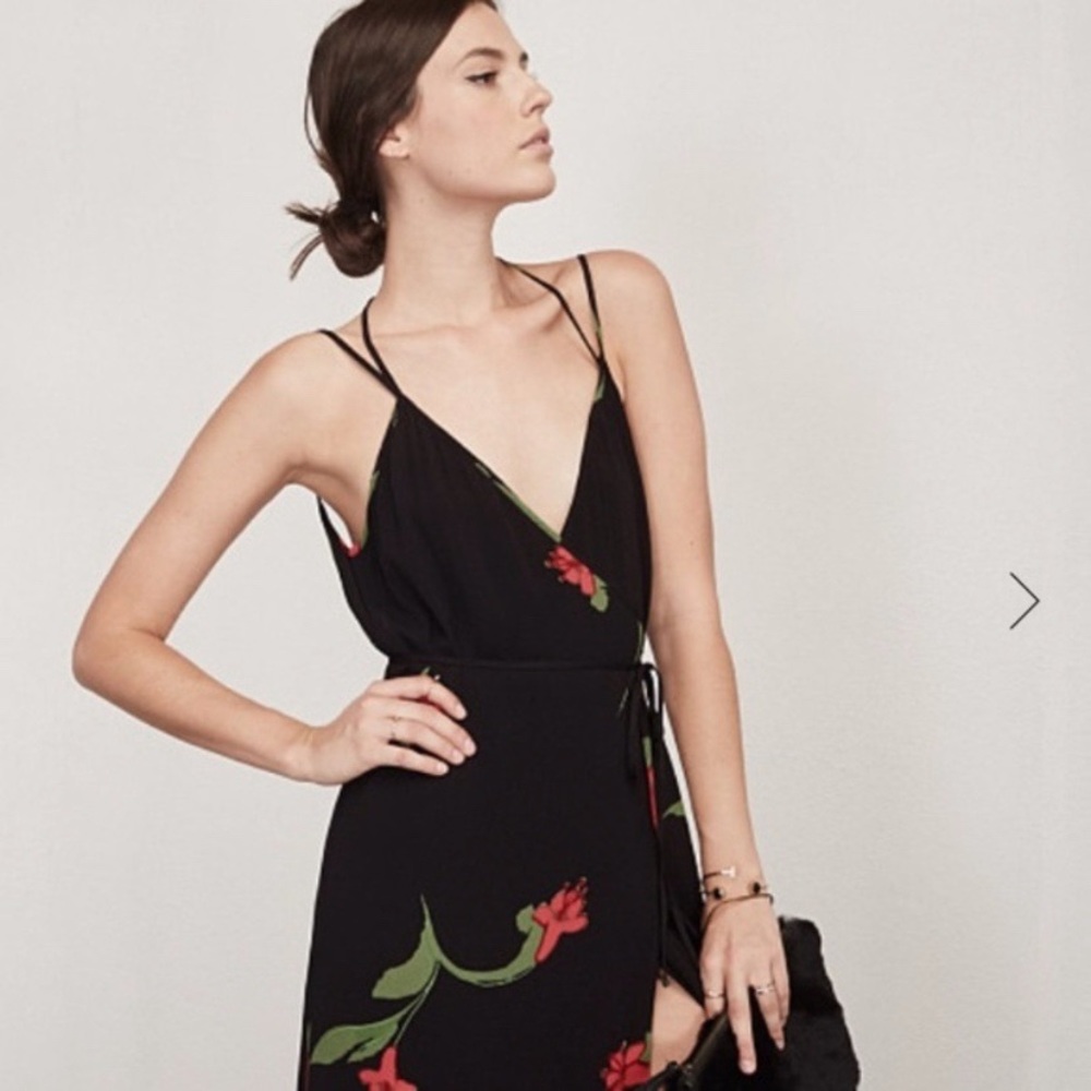 Reformation Seine Wrap Dress Black Floral - Picture 2 of 15